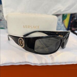 Versace Glossy Black Sunglasses with Gold Accent